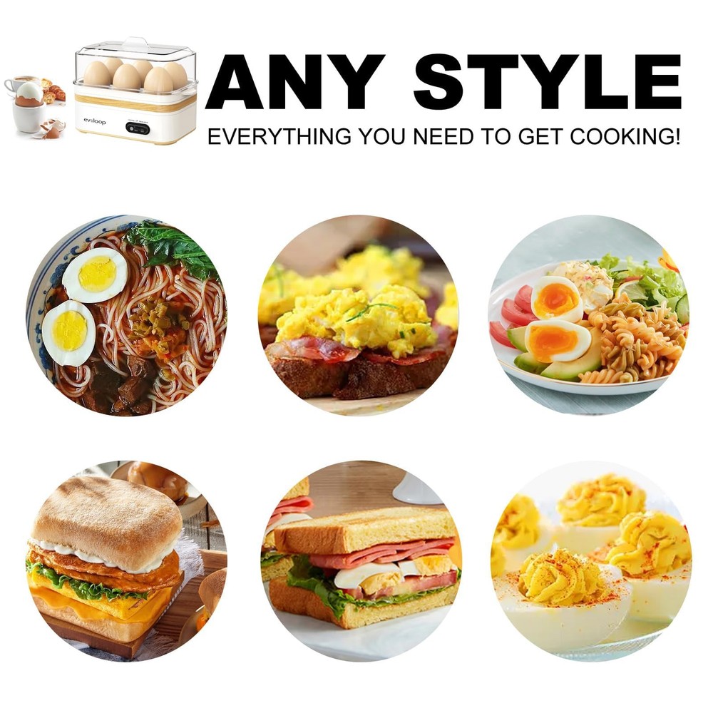 Rapid Egg Cooker 6 Eggs Capacity, Soft, Medium, Hard Boiled, Poacher, Omelet ...