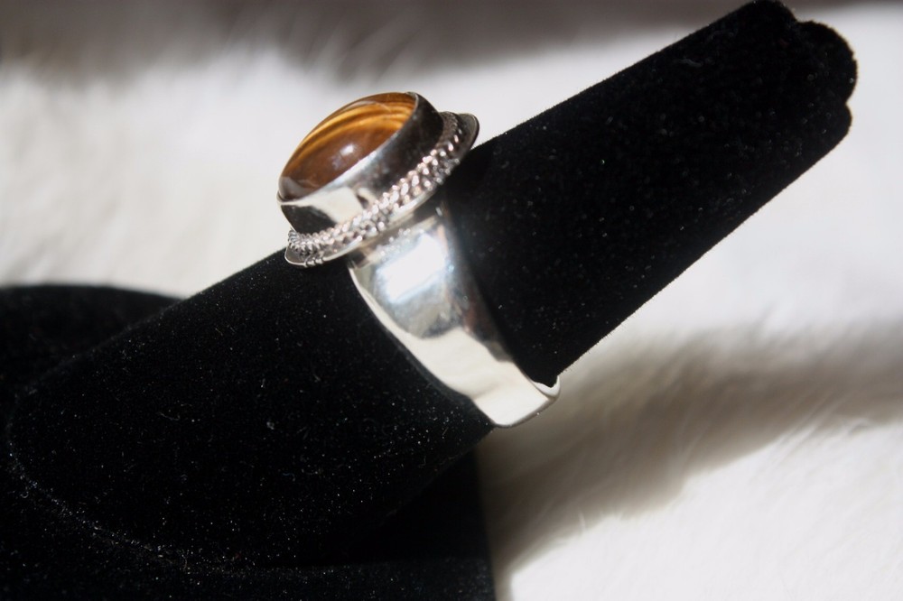 Signed Navajo Sterling Silver Tiger Eye Ring