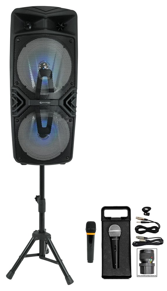 Technical Pro Dual 8" Rechargeable Karaoke Machine System+Stand+(2) Microphones