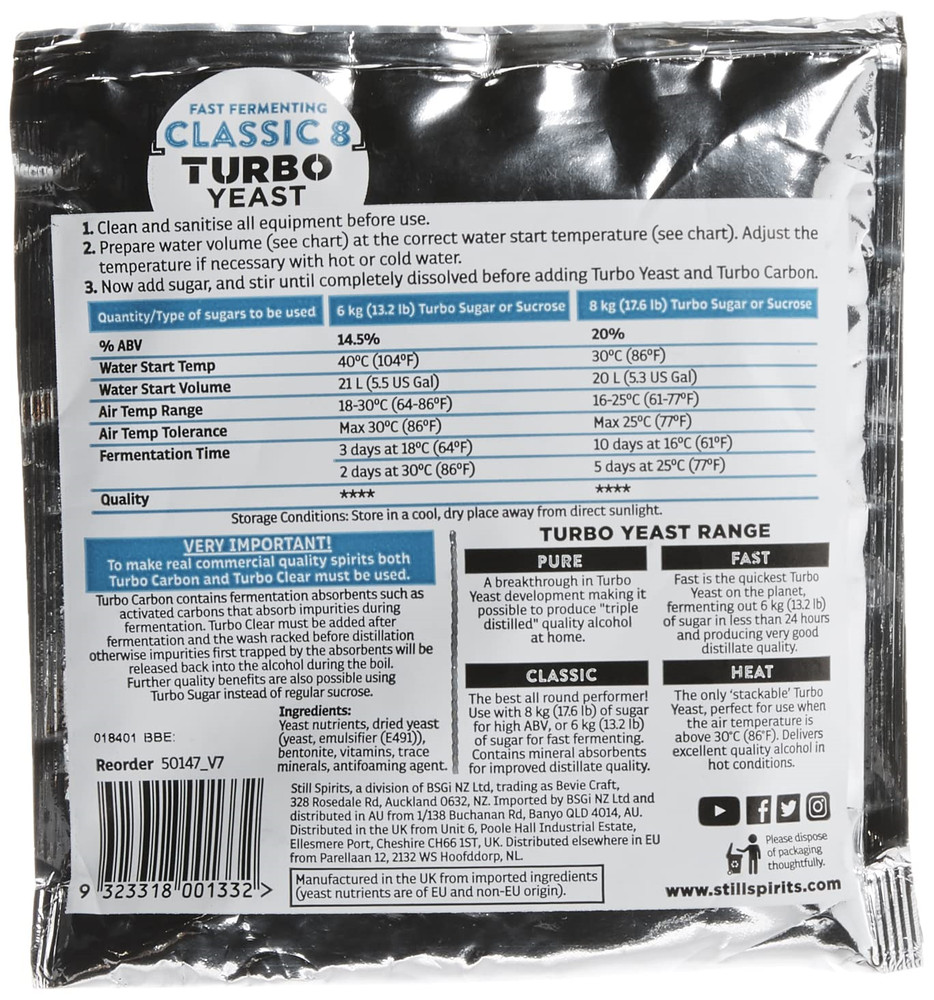 Still Spirits Turbo Classic 8 Yeast Pack of 5