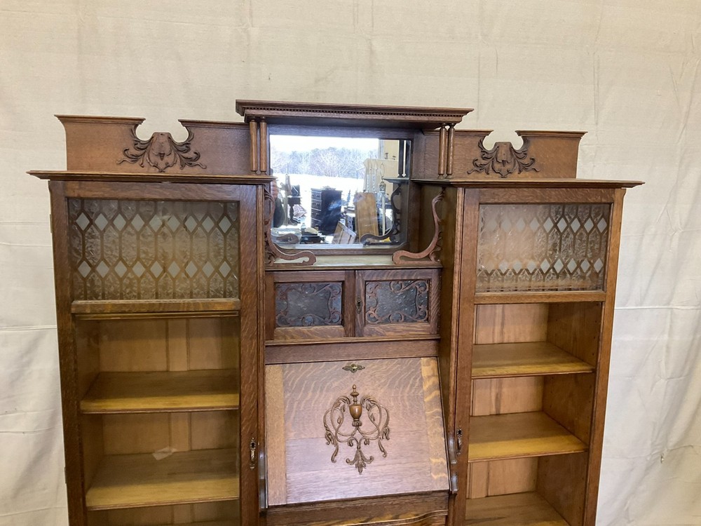 Antique Oak Double Side By Side Secretary Bookcase