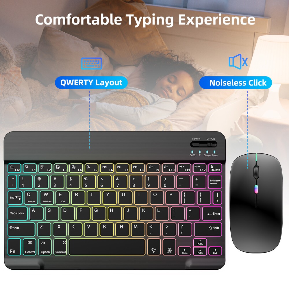 Universal RGB Backlit Keyboard and Mouse Combo - Wireless via Bluetooth for iPad