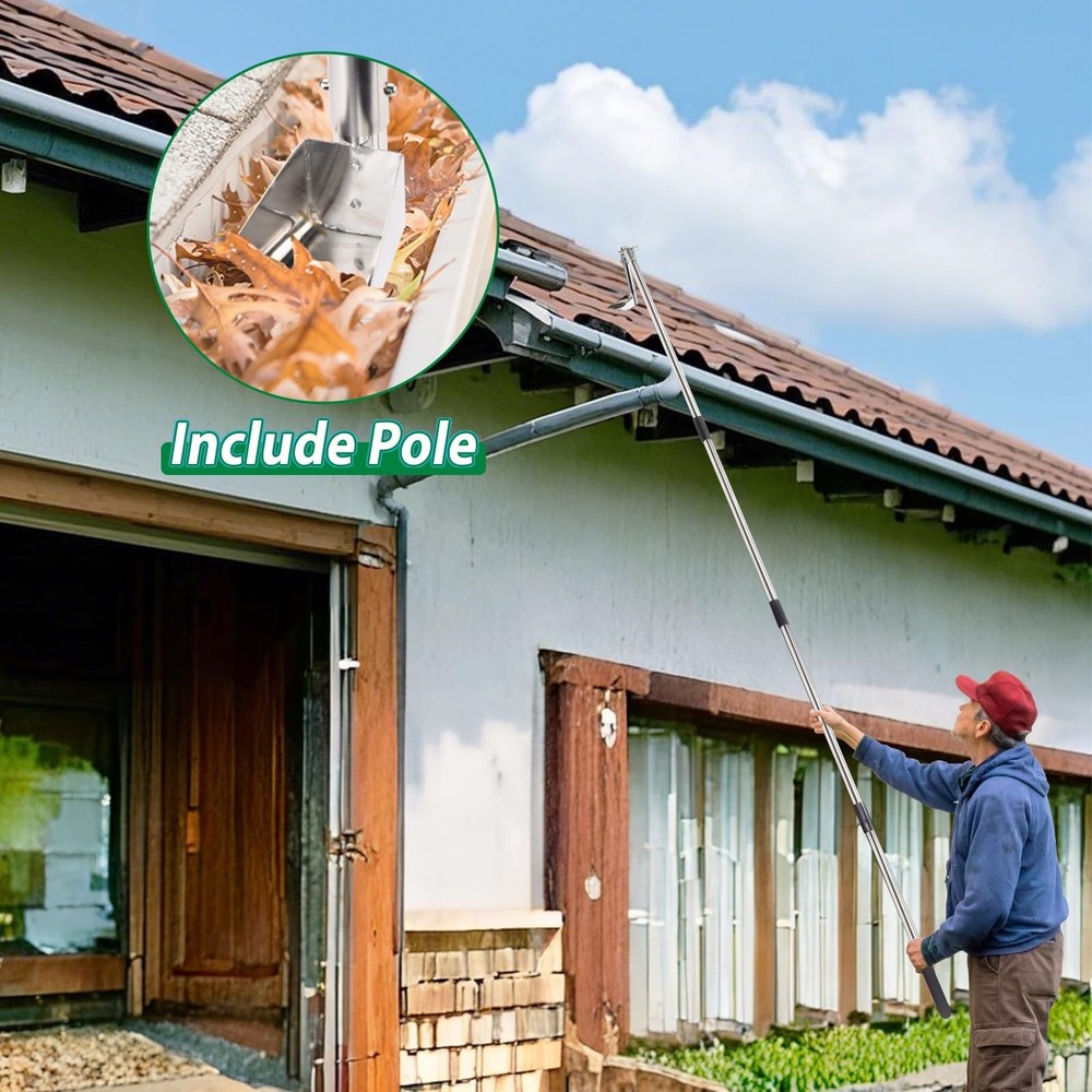 Gutter Cleaning Tools, 6.4FT Gutter Cleaner with Pole & Gutter Brush, Gutter ...