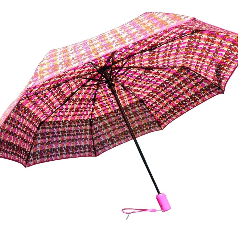 vera bradley compact umbrella pink houndstooth pattern automatic release
