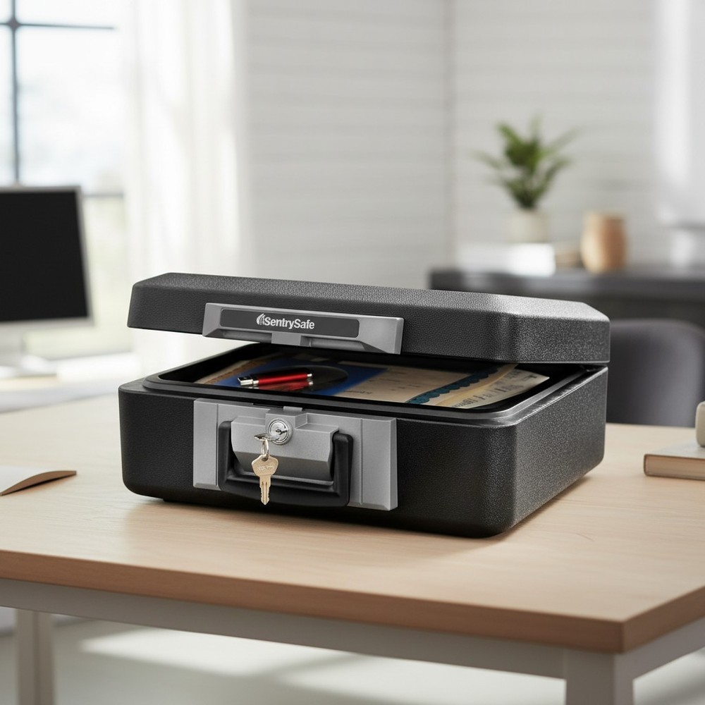 Compact Fireproof Lock Box with Carry Handle - Secure Documents & Jewelry Safely