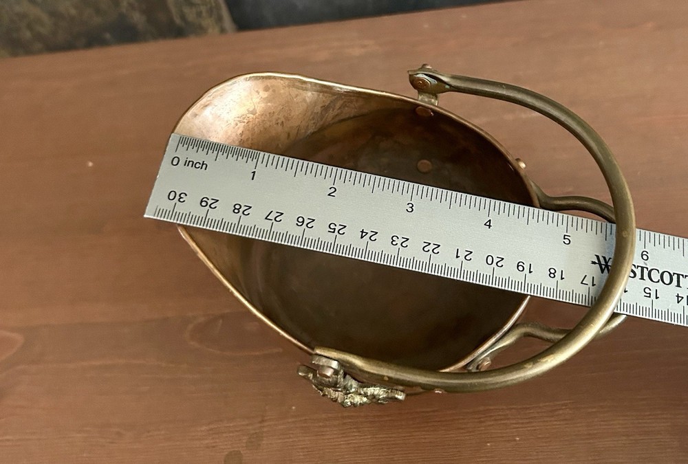 Copper & Brass Mini Coal Ash Scuttle 5" Match Holder Swing Handle Vintage