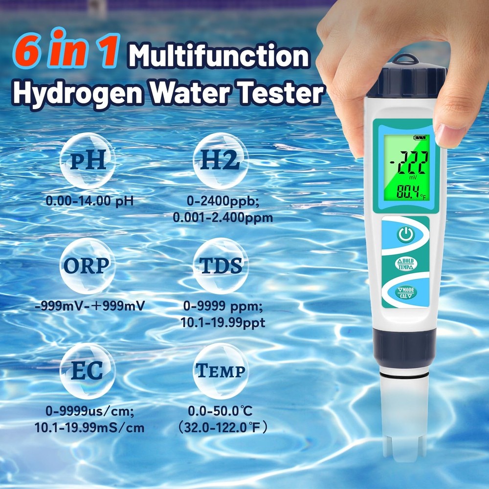 Hydrogen Water Tester pH Meter for Drinking Water Multi-Functional pH H2 ORP ...