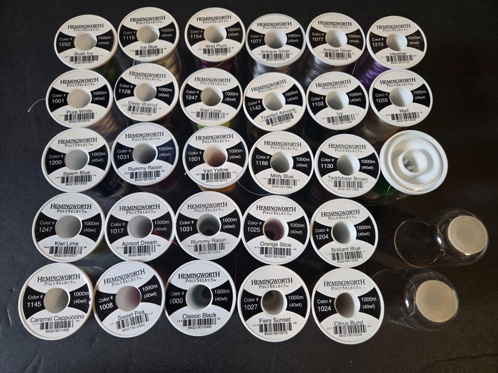 Hemingworth Machine Embroidery Thread Lot/ 28 Spools 1000m 40w