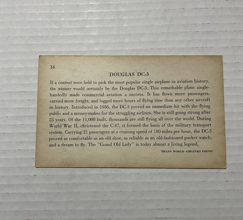 Douglas DC-3 Airplane Aviation Information Card #16