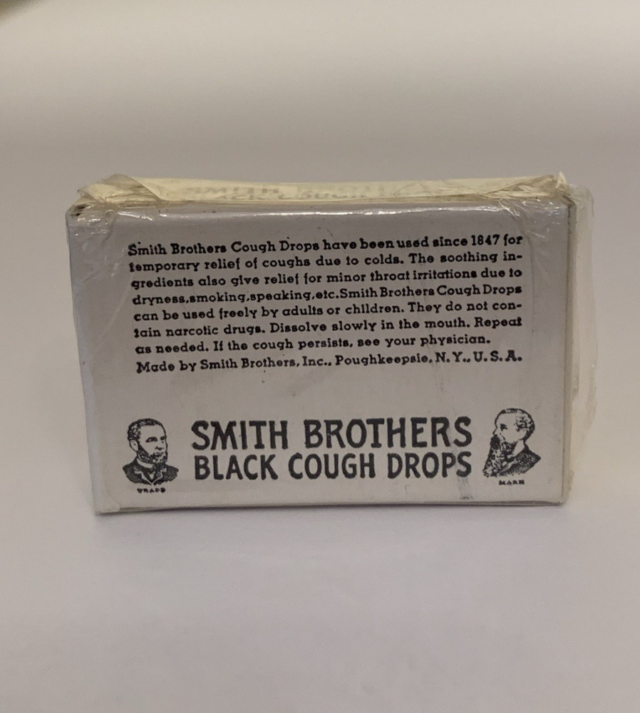 Vintage Smith Brothers Black Cough Drop Cardboard Box 1 cent Tiny Plz Read