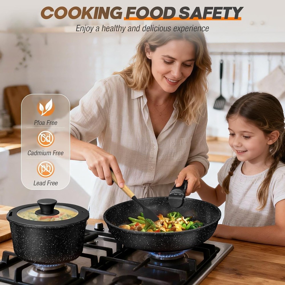 pots and Pans Set, Nonstick Cookware Set Detachable Handle, Induction Kitchen...
