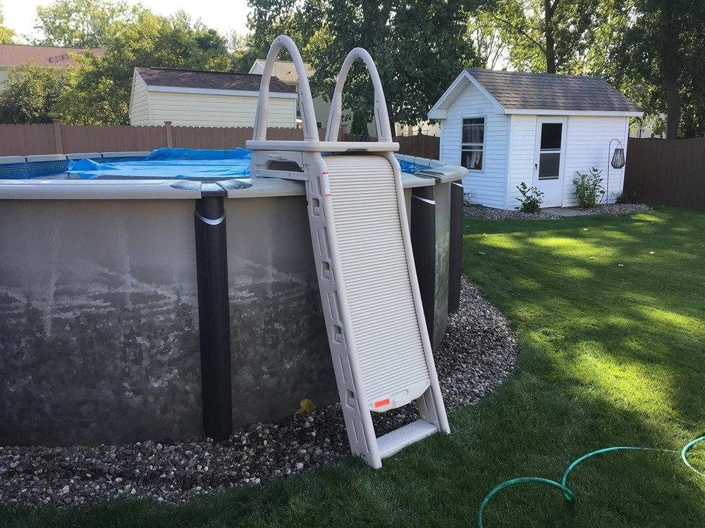 Confer 7200 Adjustable Pool Ladder 48-56 in Foldable Safety Barrier Grey