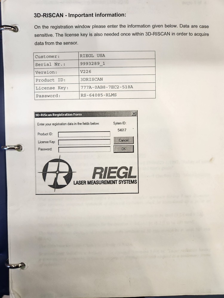 Riegl LMS-Z210 Laser Scanner - AS IS condition