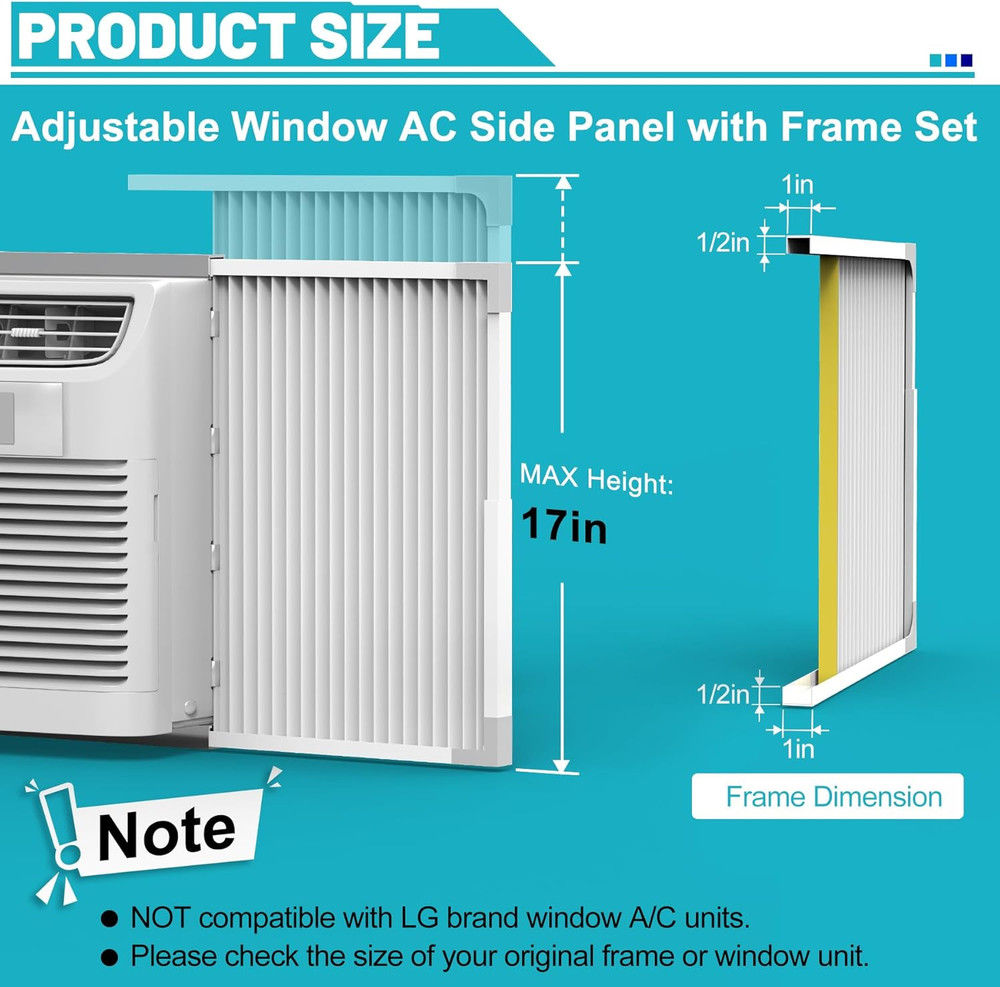 Window AC Side Panel with Frame, Adjustable Air Conditioner Side Panels