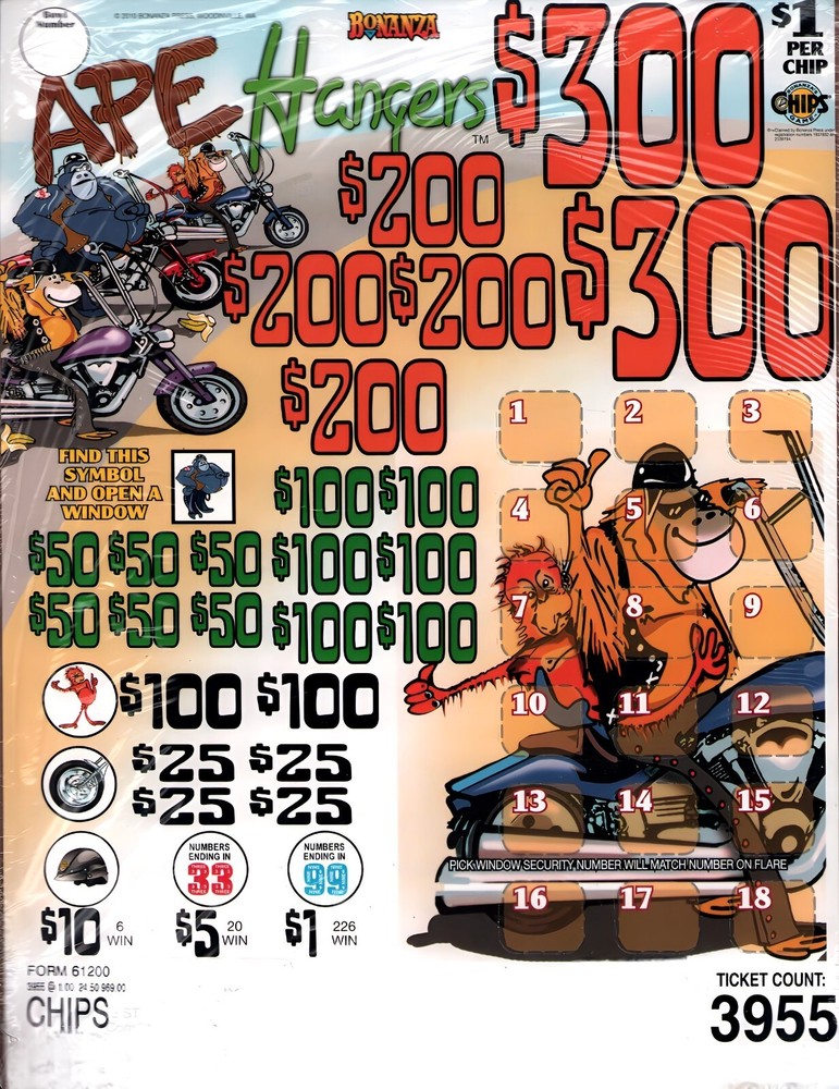 Pull Tab Tickets - Chips- Game - Ape Hangers  3,955