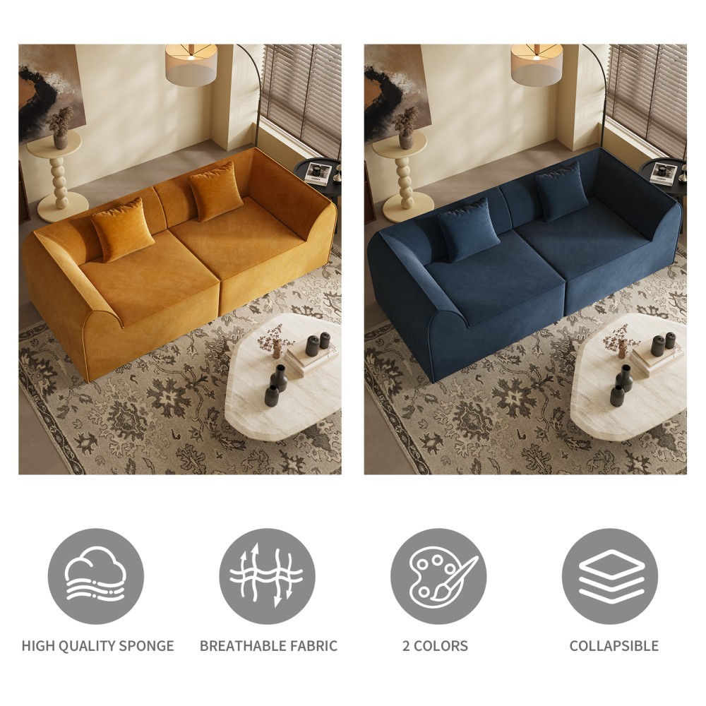 Compressed Memory Foam Sofa w/ Rectangular Pillow 2-Seater Daybed Blue