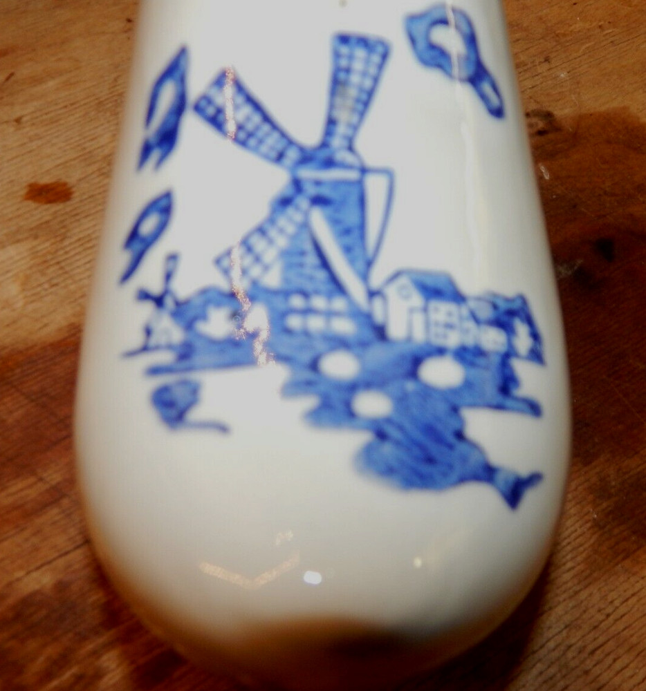 Ceramic Dutch Shoe Planter, Blue And White Windmill, 7 Inch