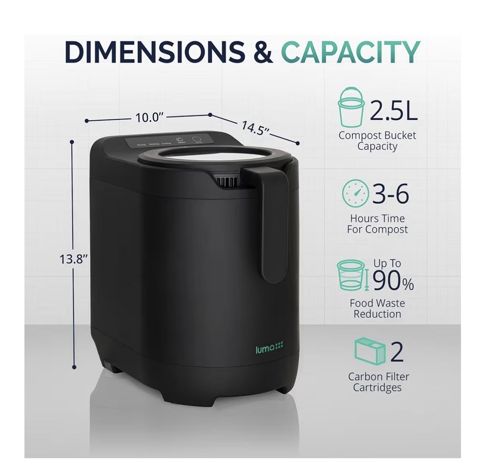 Luma - Electric kitchen composter, 2.5 liter capacity, composting container for