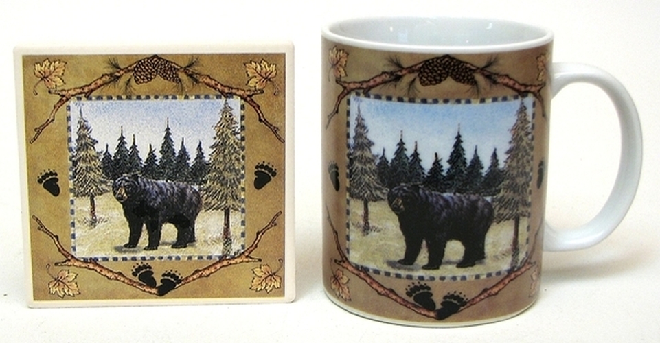 Ceramic Bear Mug & 4 Coasters Set Nature Animal Decor 4"