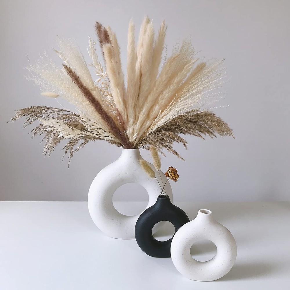 White Ceramic Vases for Pampas Grass,Water Drop Design Doughnut vase Modern H...