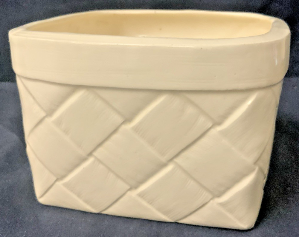 Cream Square Ceramic Woven Design Planter 5”x5”x3.5”