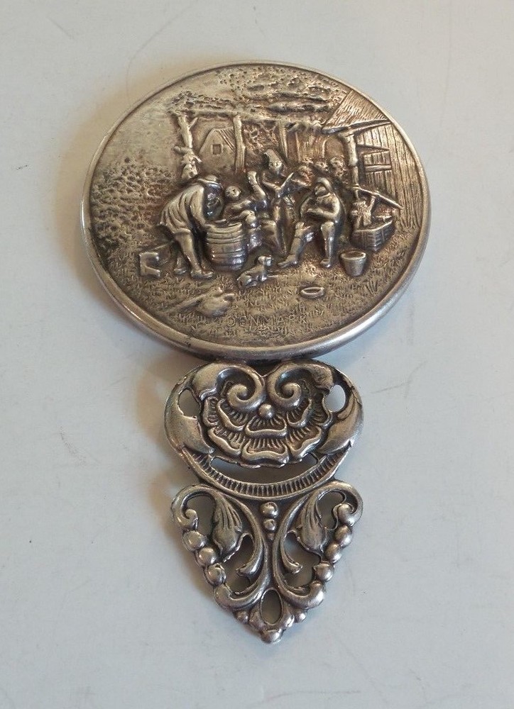 Danish Silver Metal Purse Mirror, Pierced Handle