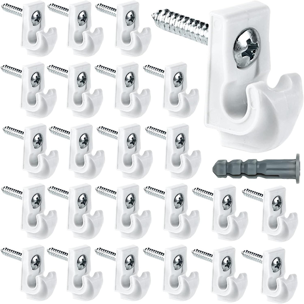 24 Pack White down Wall Clip Closet Shelves Clips Wire Shelf Loop Clips Plastic