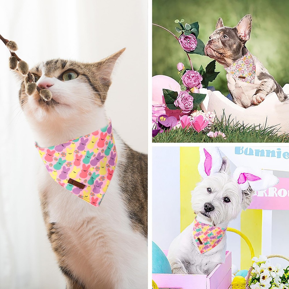 2 Pack Easter Dog Bandanas Egg Print Triangle Reversible Rabbit Carrot Large