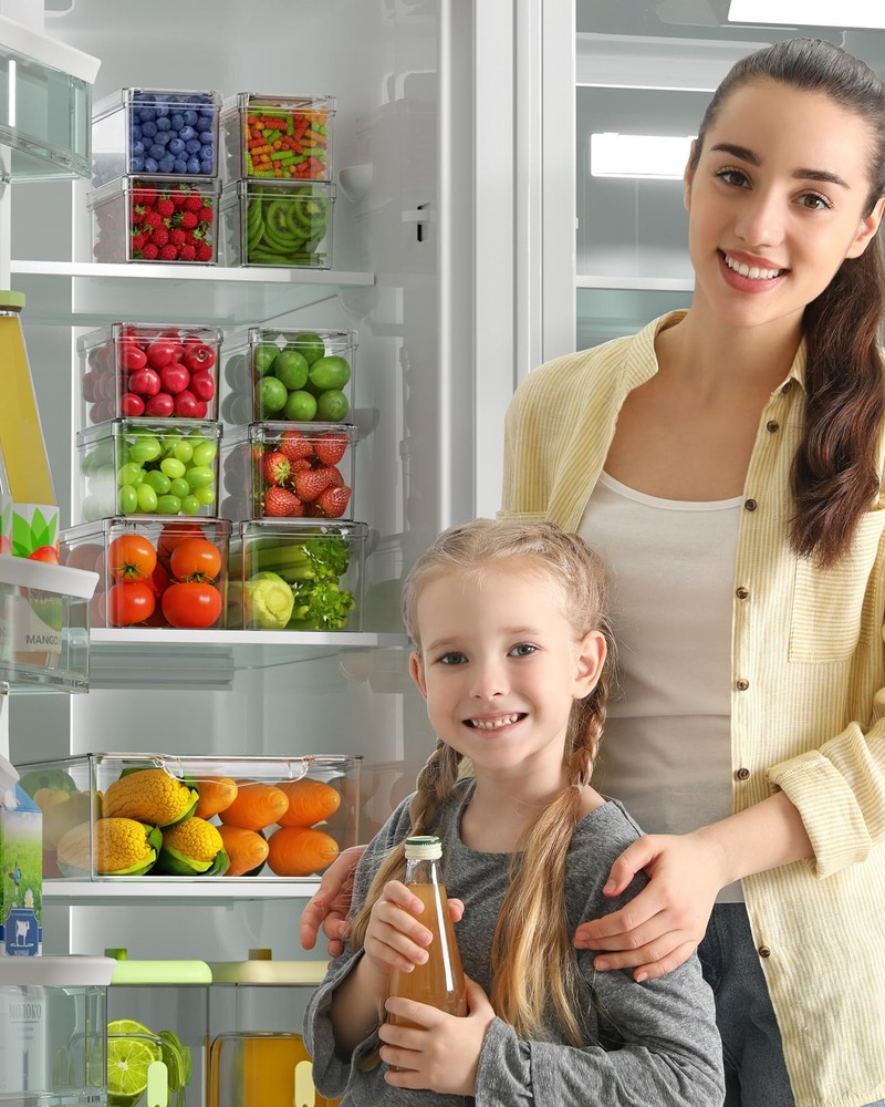 11 Clear Plastic Storage Bins, Stackable Refrigerator Organizer Set