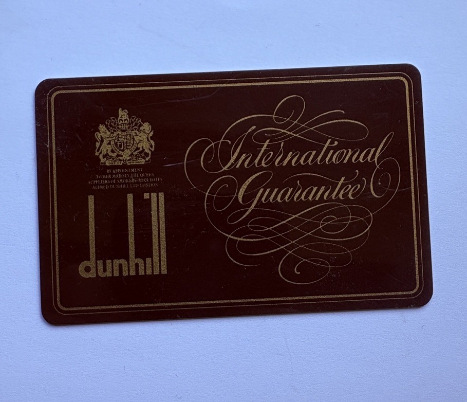 Dunhill Rollagas Guarantee card