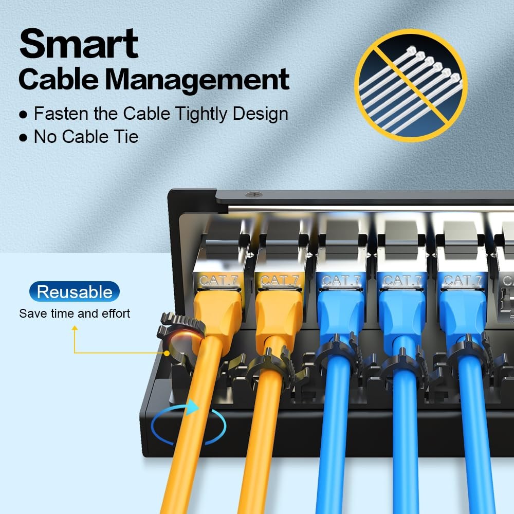12 Port CAT7 Patch Panel Shielded Keystone with Smart CableManagement 1U Network