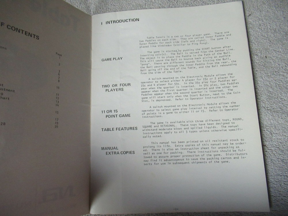TABLE TENNIS black COVER NUTTING arcade game manual