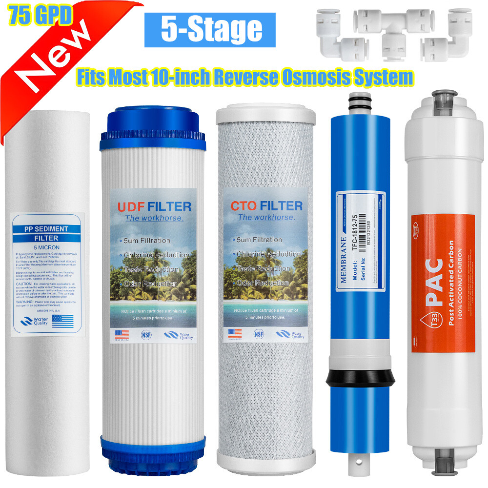 5 Stage Reverse Osmosis System Water Filter with 75GPD RO Membrane 5-Pack Set US
