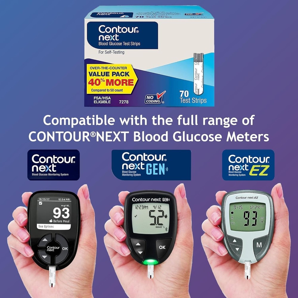 Accurate 70 Count Blood Glucose Strips - Second-Chance Sampling Included