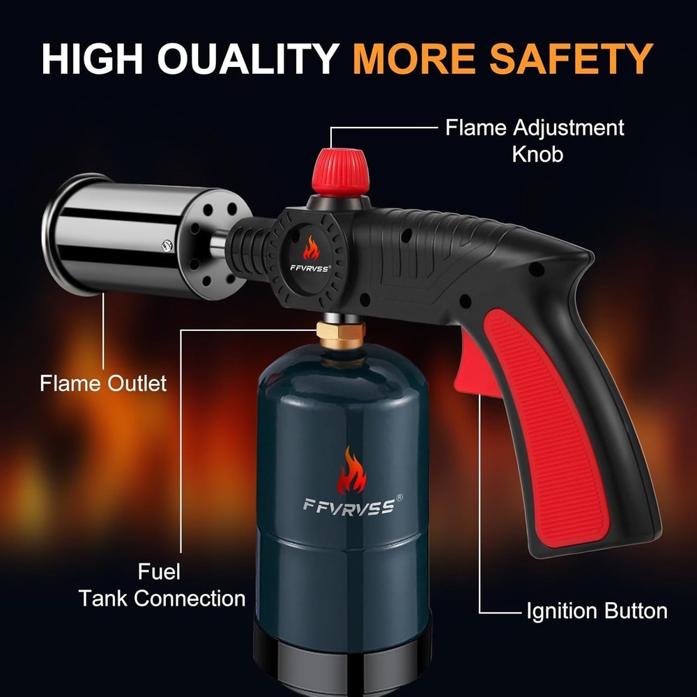 Powerful Adjustable Propane Torch for BBQ, Sous Vide & Welding - Safety Shield