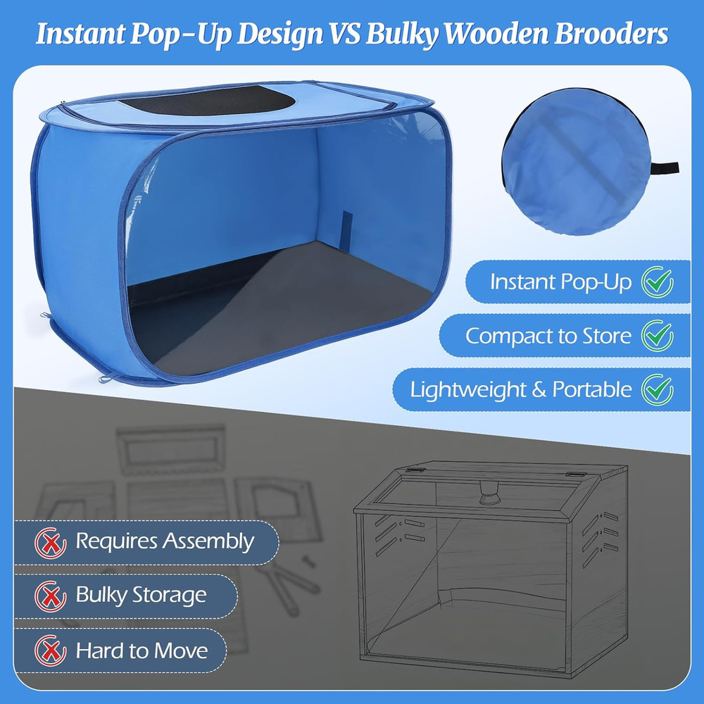 Chicken Brooder Box for Chicks, Pop Up Chick Brooder Kit with Clear Window, Wate