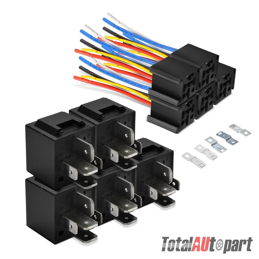 5x 12Volt 80A 5-Pin Universal Relay with Wiring Harness Socket & Iron Bracket