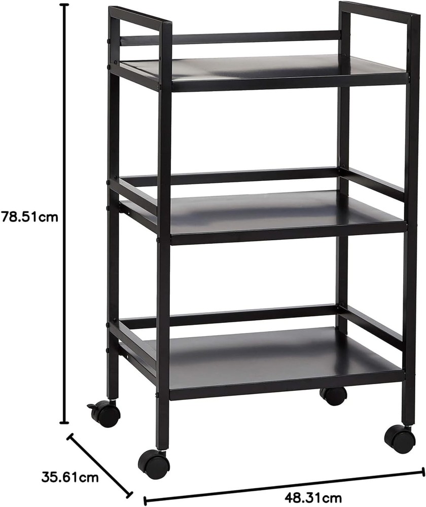 3-Tier Metal Rolling Cart Black