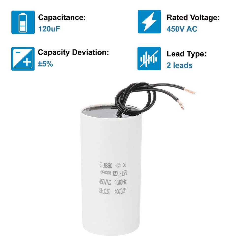 120uF CBB60 Running Capacitor, 2 Pcs Run Capacitor, White