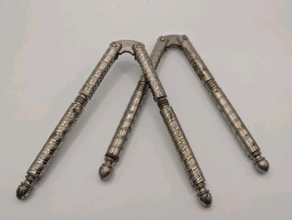 Pair Vintage Nutcracker Nut Cracker Silver Metal 5"