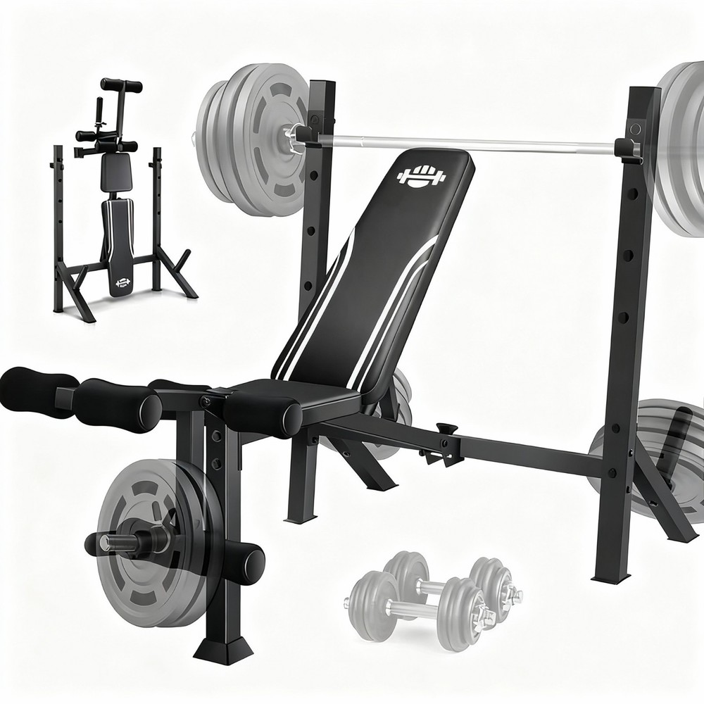 5-in-1 Multi-functional Adjustable Weight Bench 900Lb Foldable with Barbell Rack