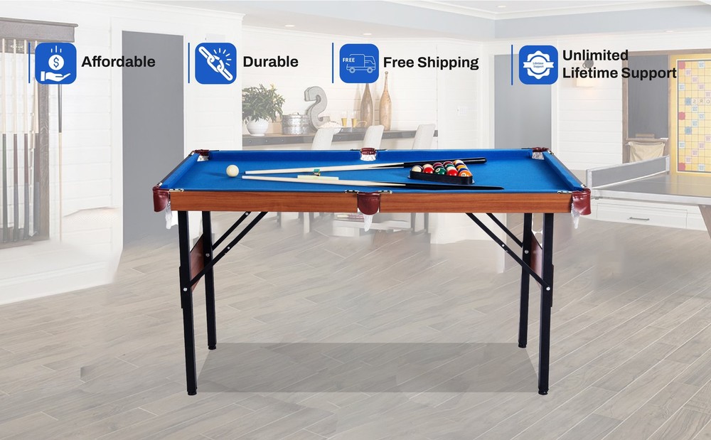 Crux 55" Folding Classic Billiard Pool Table Multi Player Game, Blue