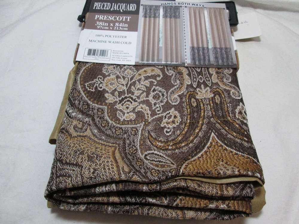 Victoria Classics PIECED JACQUARD PRESCOTT Window Panel Pair Two 38"x84" Gold