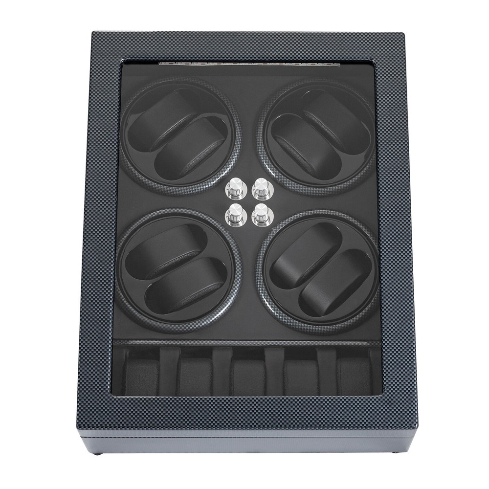 Automatic Rotation 8 Watch Winder Box w/5 Watches Display Storage Case LED Light