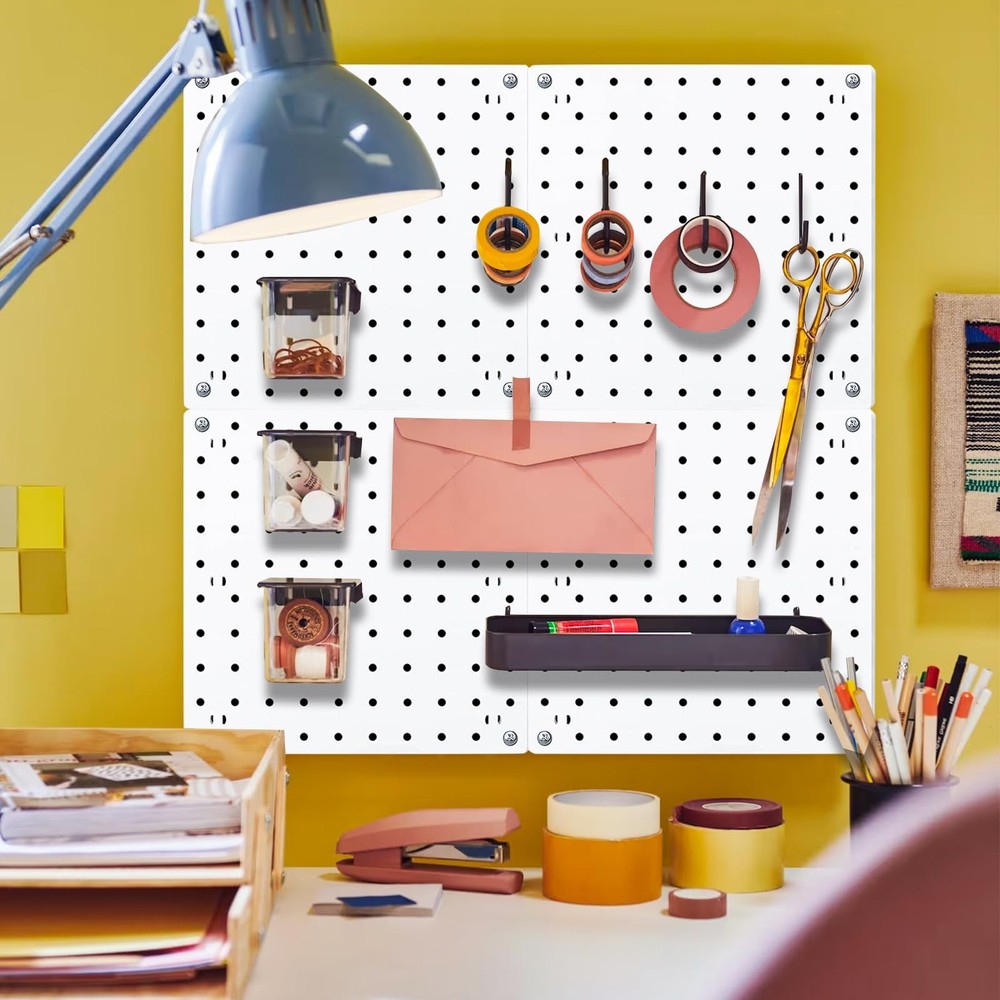 6Pcs Peg board, Pegboard Wall Organizer Panels, Wall Mount Display Small Pegb...