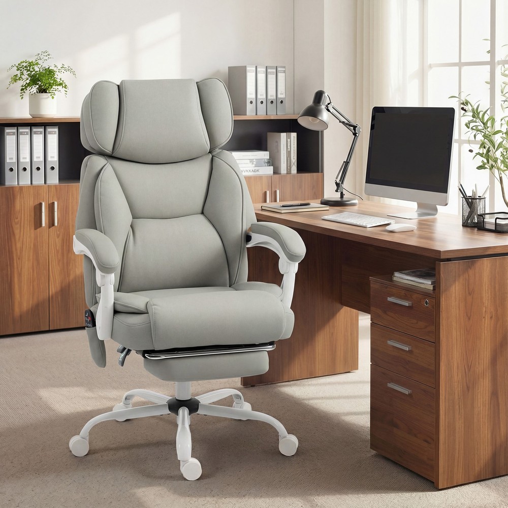 Massage Office Chair with Heat Reclining Function, Light Gray