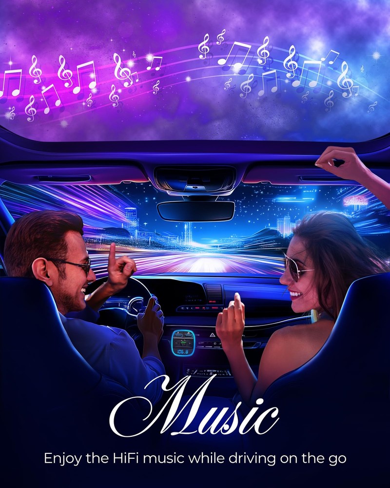 LENCENT FM Transmitter, Bluetooth Transmitter Wireless Small, Blue-12W