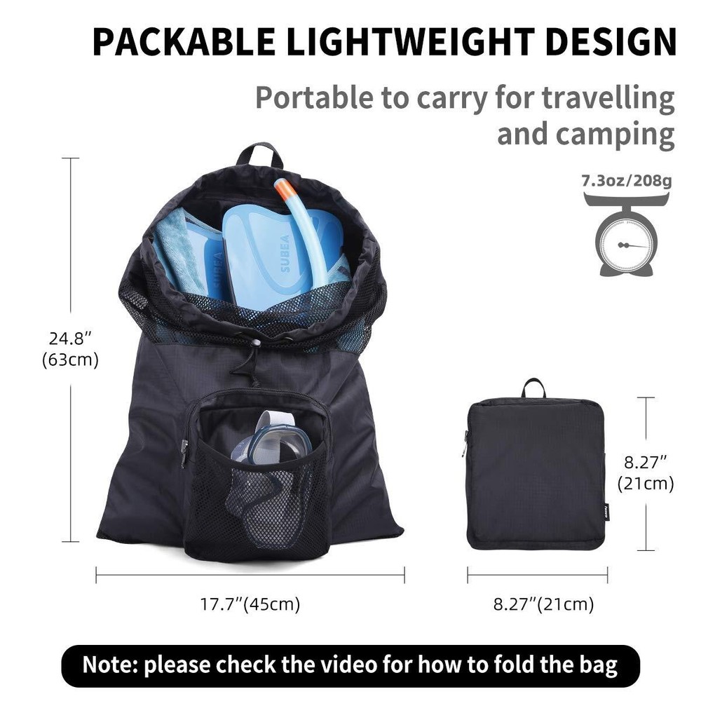 Packable Swim Bag Mesh Swim Drawstring Backpack with 35L Upgraded Capacity & ...