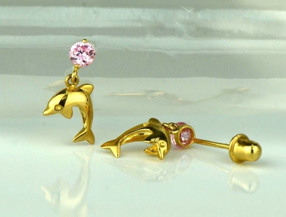 14k Yellow or White Gold CZ Dolphin Stud Earring