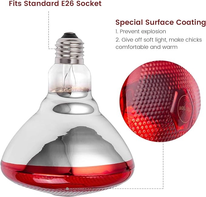 2-Pack Heat Bulb for Chicks, 150 Watt Reptile Heating Lamp for Leopard Gecko E26